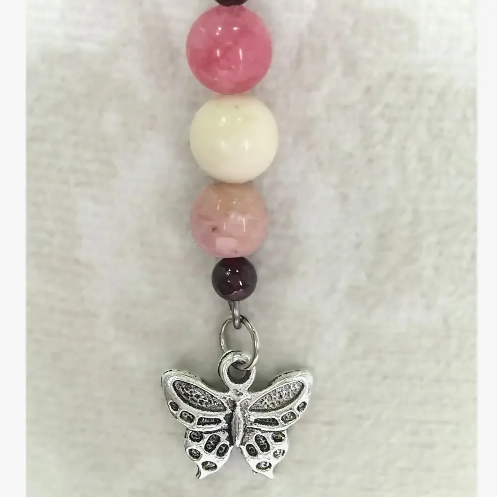 Handmade Butterfly Bag Charm Beaded Pink Cream Diffuser Keychain Lava Heart NEW